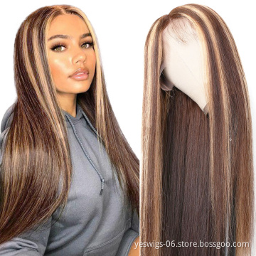 YESWIGS Ombre Human Hair Wig For Black Women Brazilian Virgin Cuticle Aligned Hair Full HD Lace Frontal Closure Wig Pre Plucked